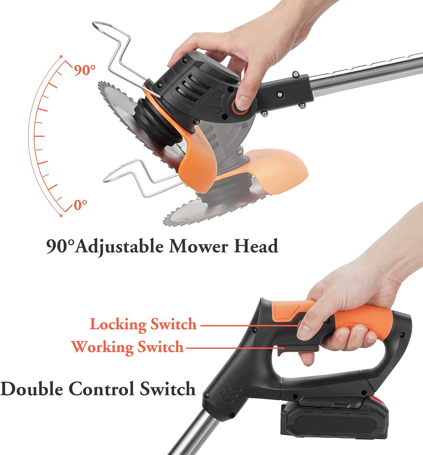 Detalle de DJROLL Cordless Grass Trimmer with Charger and 2 Battery (21V) – adjustable telescopic edger with 17 blades