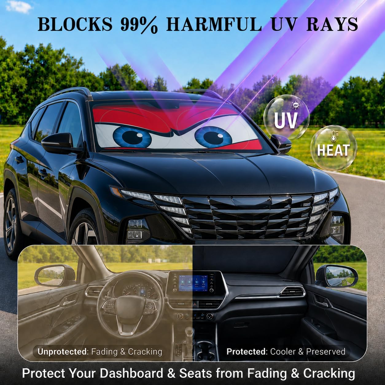 Thumbnail 2 de Angry Red Universal Car Windshield Sun Shade (63 x 31.5 in) for Mid/Large Sedans & SUVs