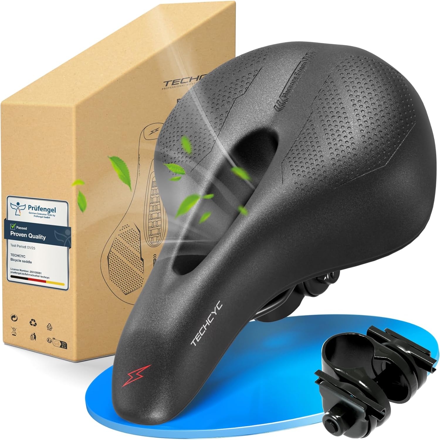 Detalle de TECHCYC Fahrradsattel mit Memory-Schaum und Luftfederung – ergonomischer Sattel für Herren & Damen, wählbar in 3 Ausführungen