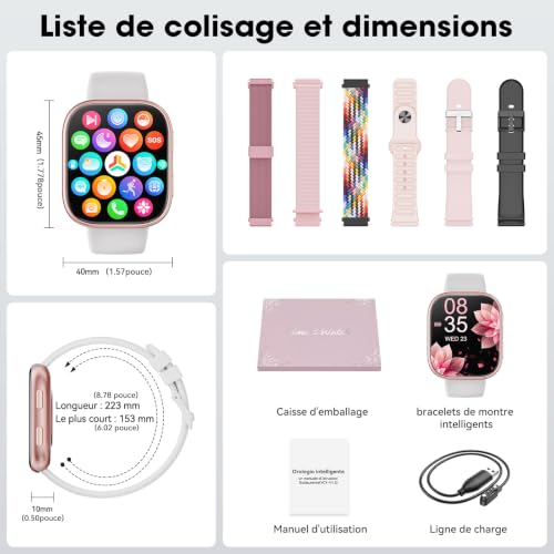 Thumbnail 8 de Hwagol - 7 Bracelets et Coffret Cadeau: Montre Connectée Femme 1,83'' HD, Appels Bluetooth, 100+ Modes, Cardiofréquence