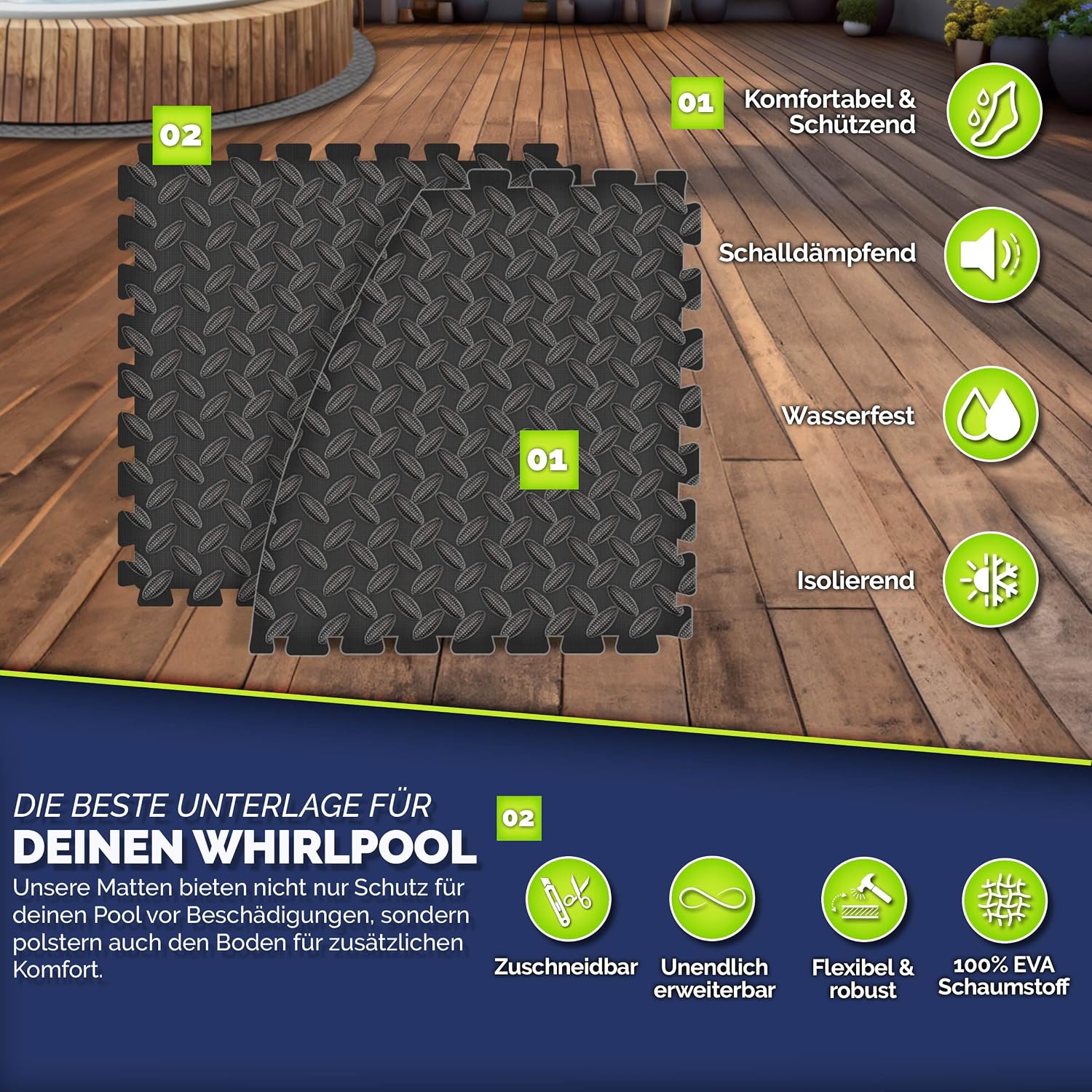 Thumbnail 4 de tillvex Whirlpool Unterlage rund 196 cm – robuste EVA-Poolbodenmatte für Outdoor-Whirlpools