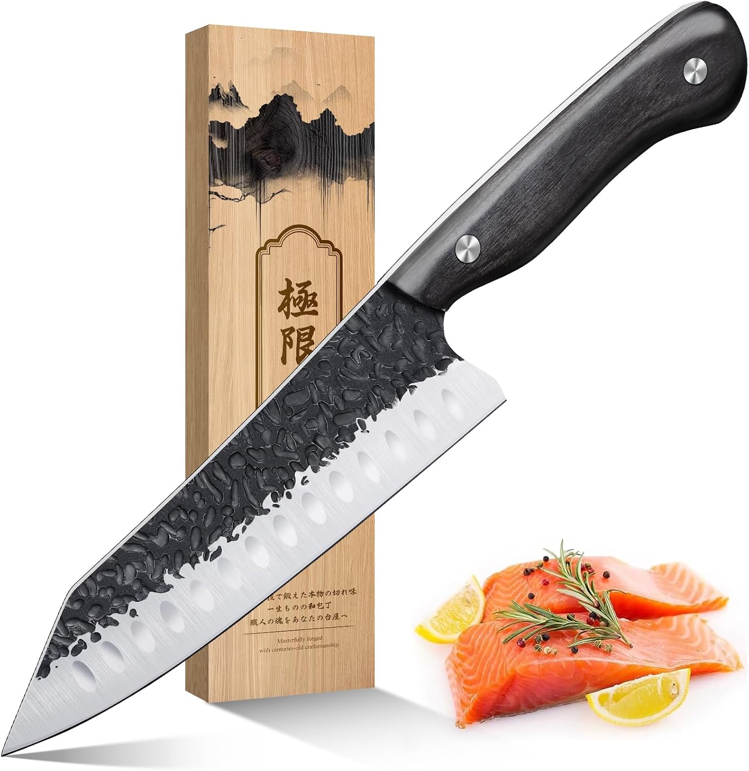 Detalle de Purple Dragon Santoku-Messer mit ATS-34