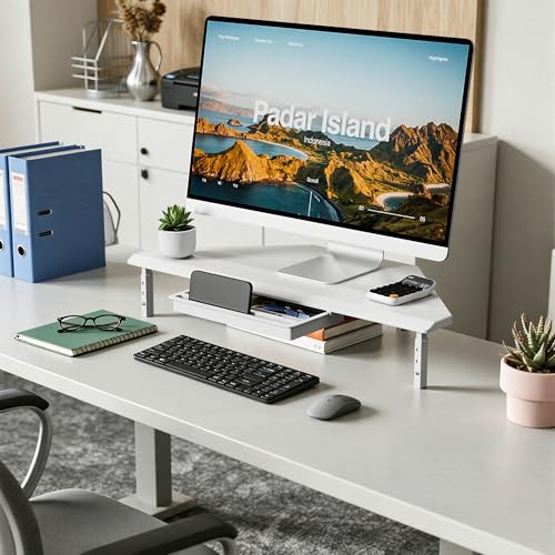 Thumbnail 6 de ETHU Triangle Corner Monitor Stand Riser with Drawer, White