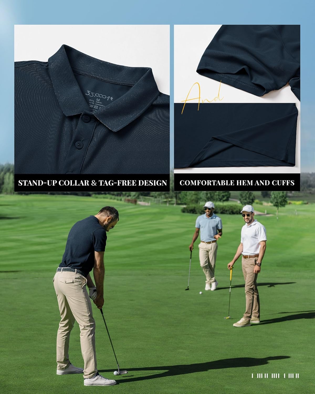 Thumbnail 5 de 33,000ft Herren Polo Golf Shirt UPF50+ – Schnell trocknend, antiblas— gut belüftet
