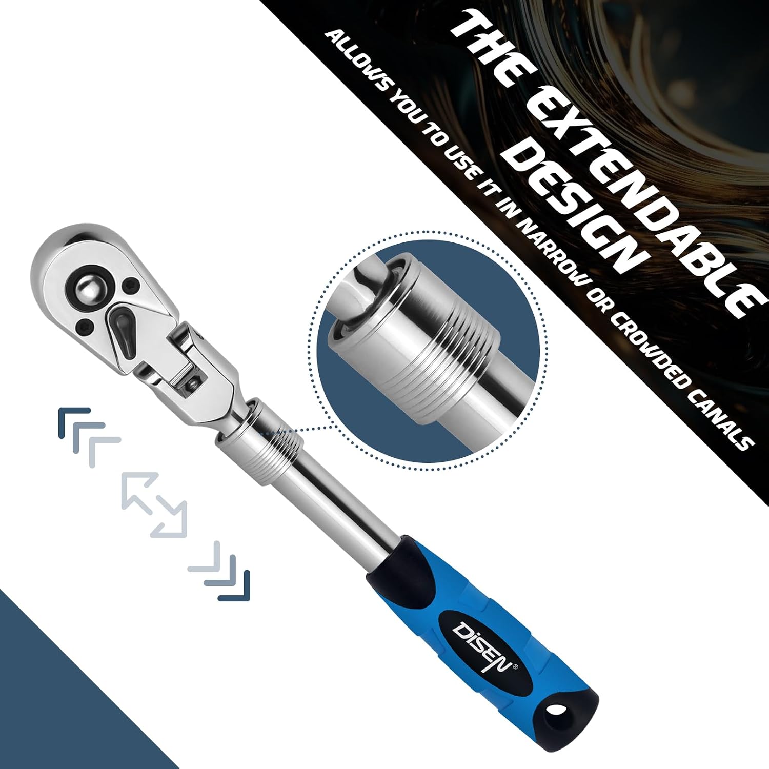 Detalle 1 de DISEN DISEN-3HDTJLB Extendable Flex-Head Ratchet Wrench Set, 3-Piece, 72-Tooth