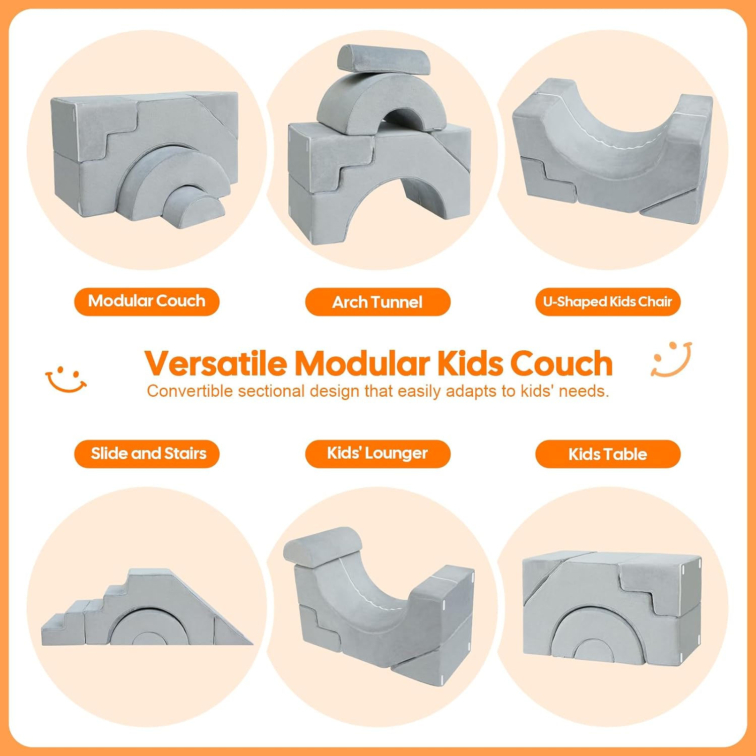 Detalle 2 de MeMoreCool Kids Foam Play Couch, Gray