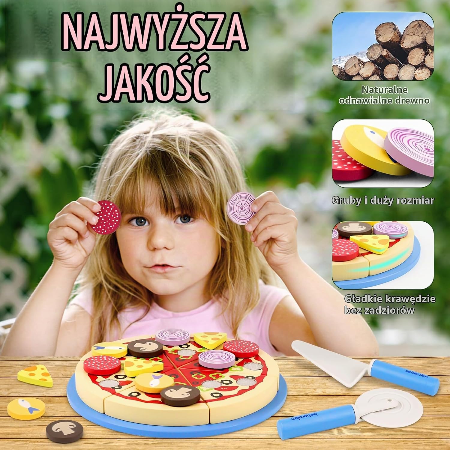 Thumbnail 2 de Beberolen JY-Pizza – drewniana pizza do zabawy, 24 akcesoria i taca