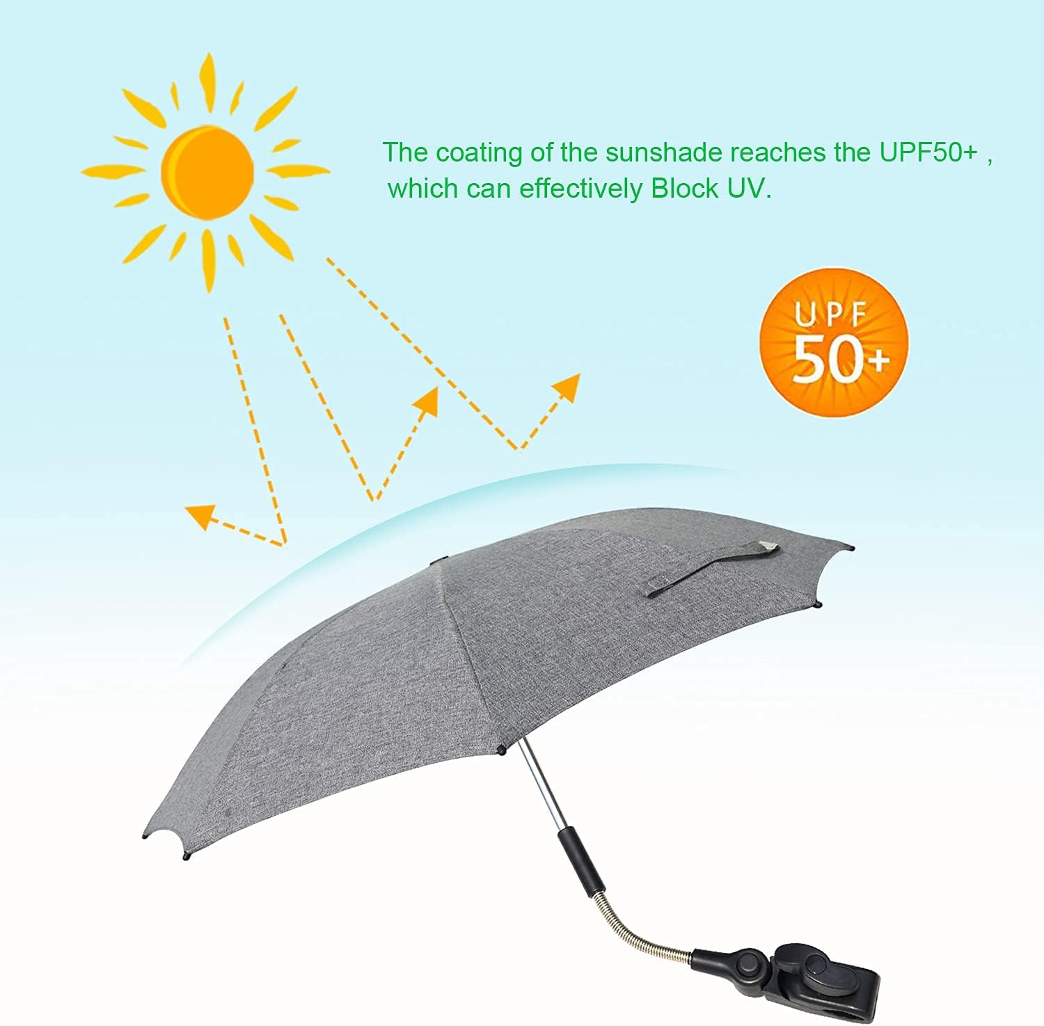 Thumbnail 5 de ZjRight Pram Parasol: 73cm UV 50+ Stroller Umbrella with 360° Adjustment and Clamp