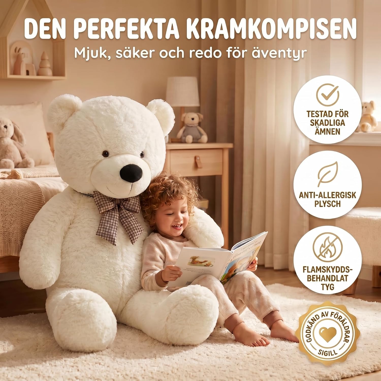 Detalle 2 de Feluna 4250410326757 nallebjörn 120 cm i mjuk plysch med rosett
