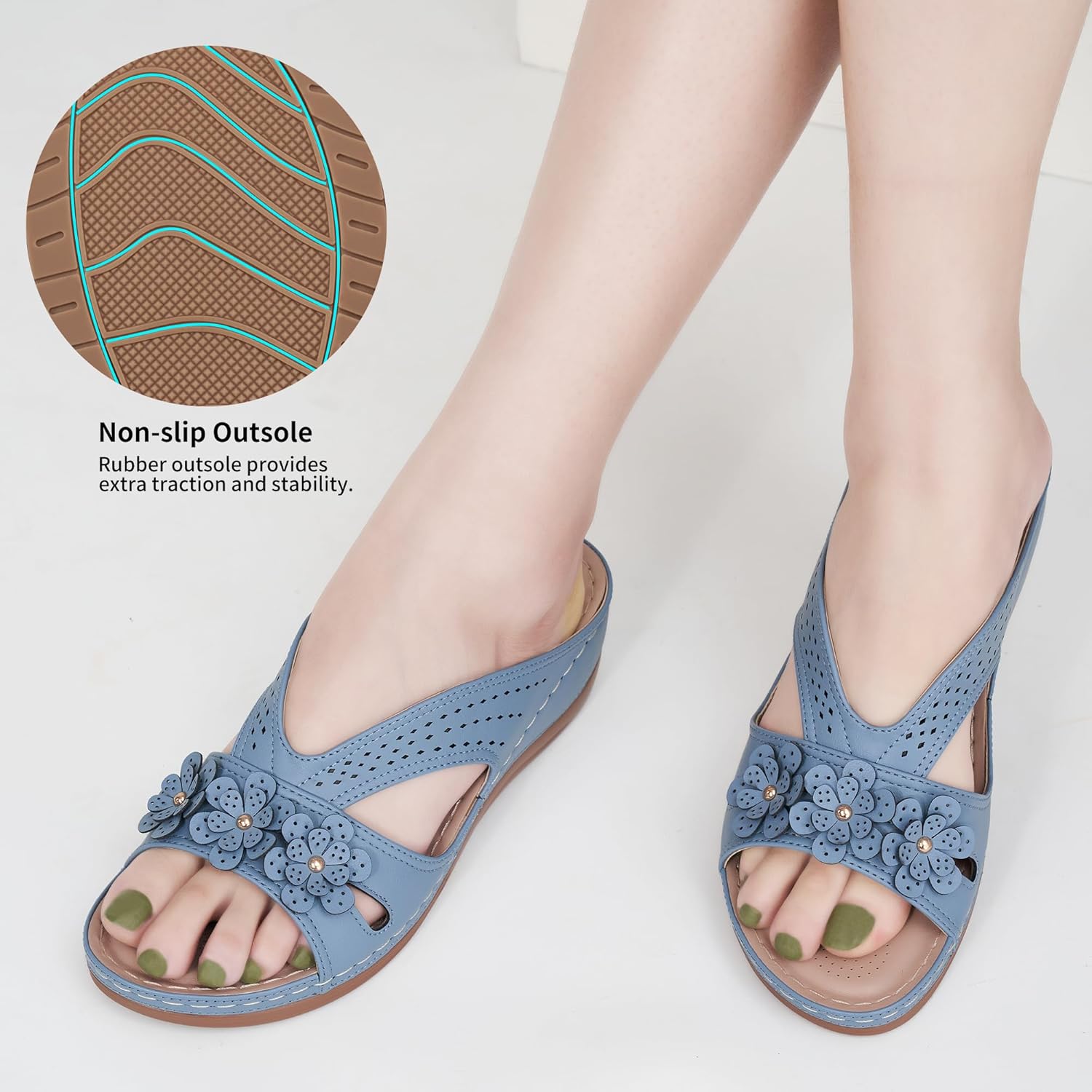 Detalle de Ecetana Women’s Wedge Sandals (Slip-On) with Memory Foam Platform Insoles