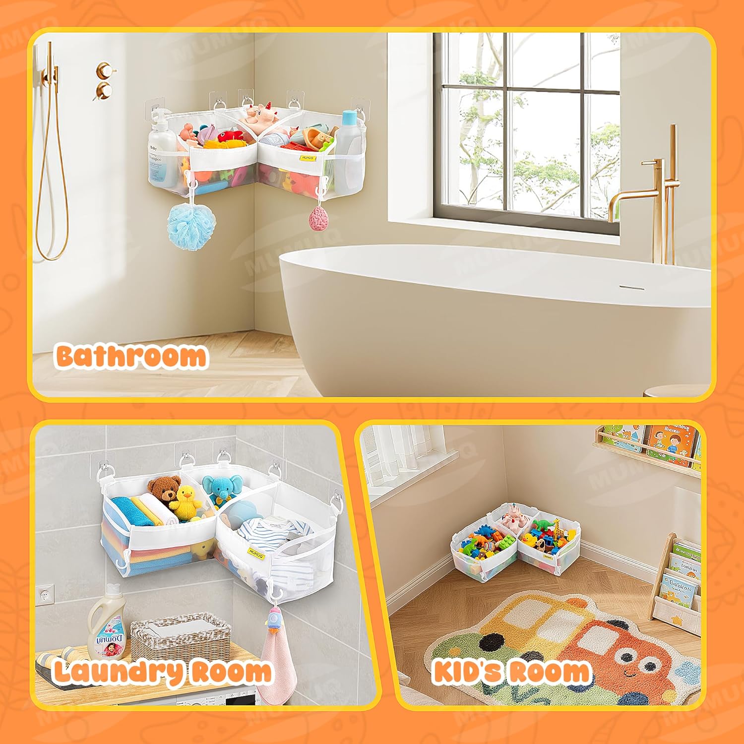 Thumbnail 6 de MUMUQ 3 Compartments Bath Toy Storage Corner Bath Toy Holder