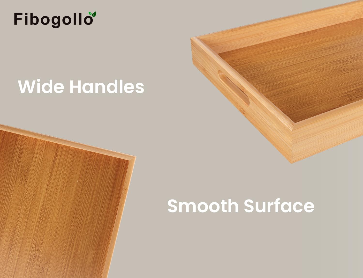 Fibogollo Bamboo Serving Tray Set 2 with Handles