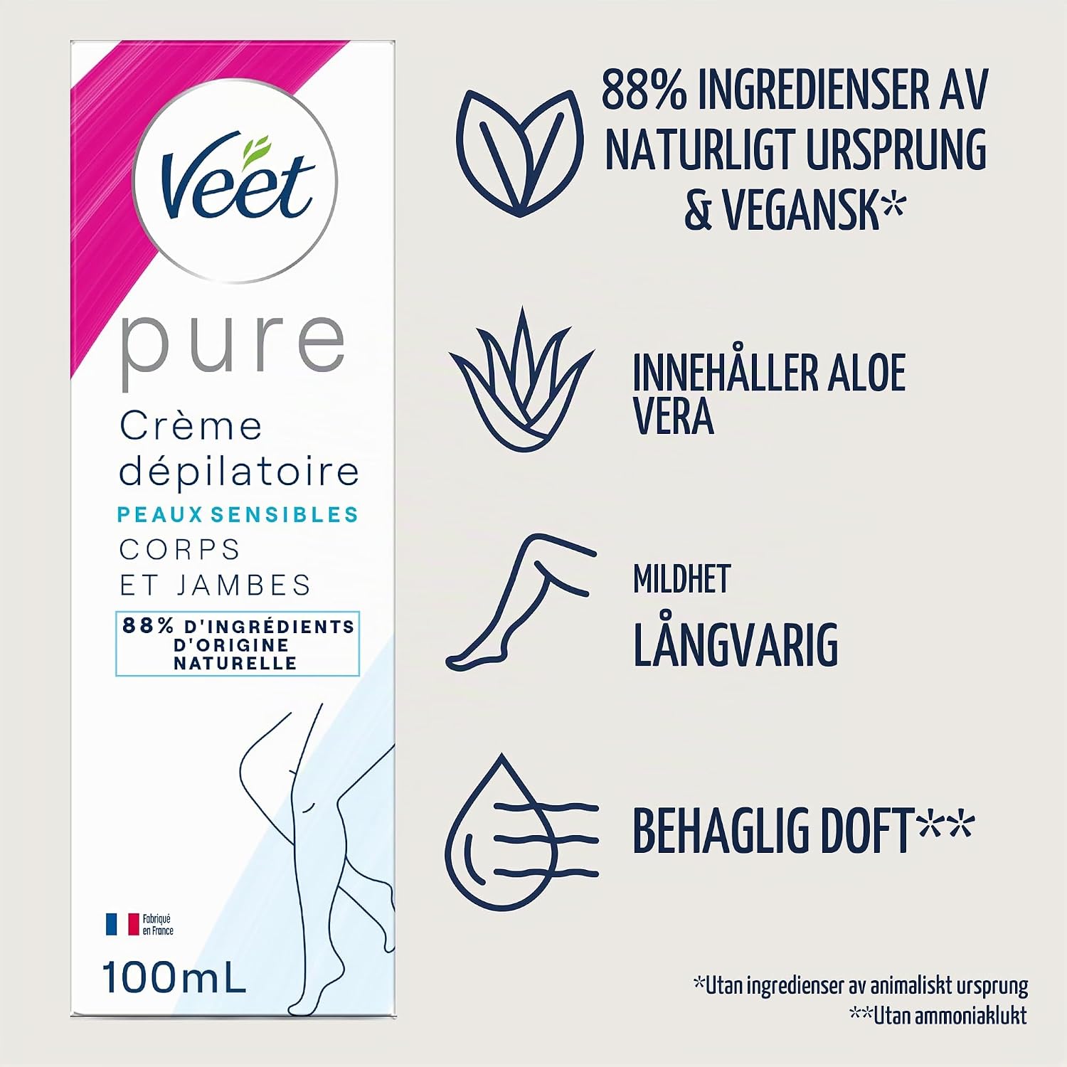Detalle 2 de Veet hårborttagningskräm för kropp och ben, känslig hud, 100 ml