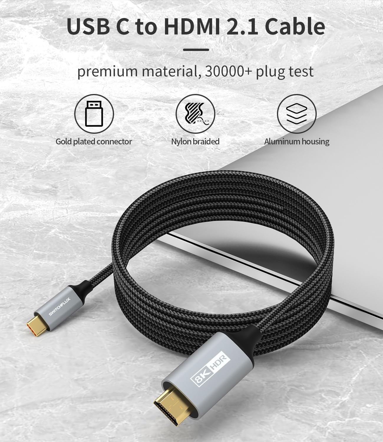 Thumbnail 6 de SWITCHFLUX USB-C to HDMI Cable 2.1 (6FT) for 8K@60Hz, 4K@144Hz and Thunderbolt 3/4