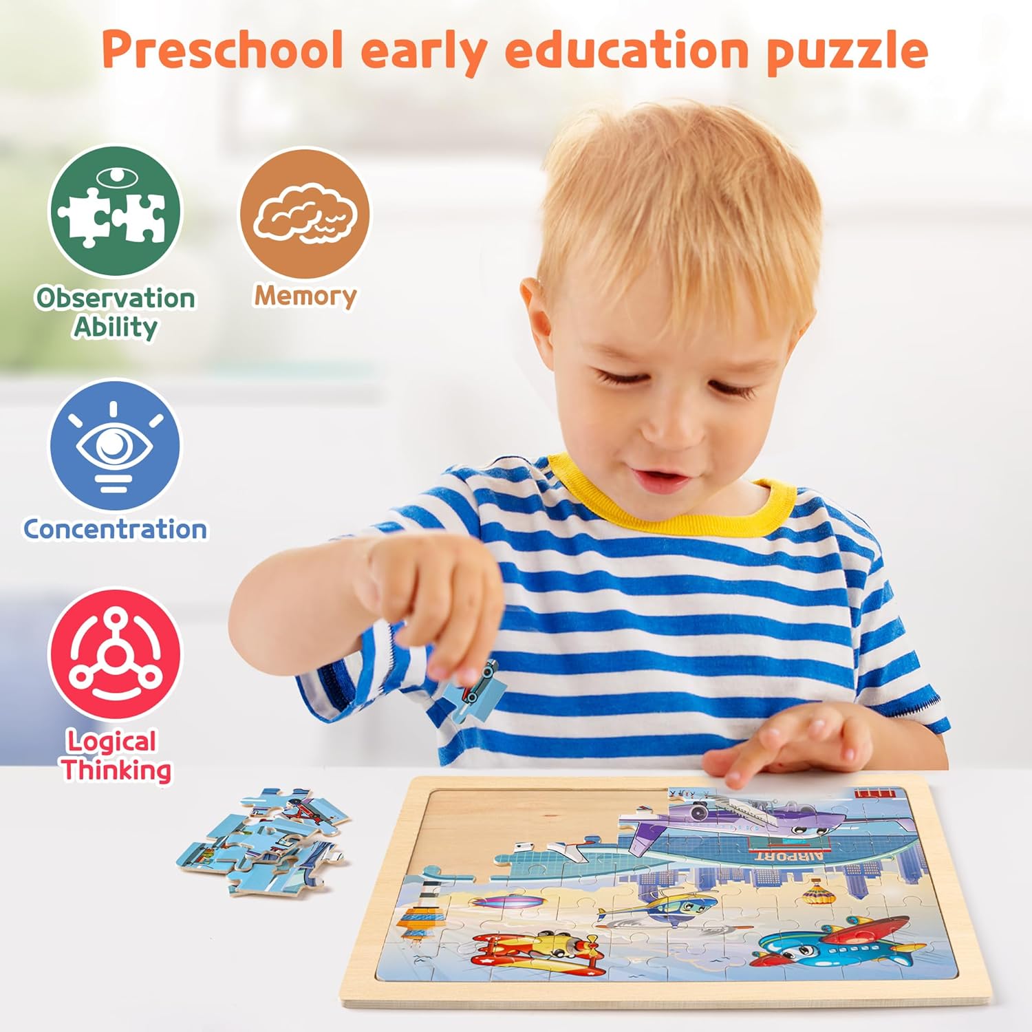 Detalle de SYNARRY Wooden Vehicle Puzzles for Kids – 6 Packs of 60 Pieces