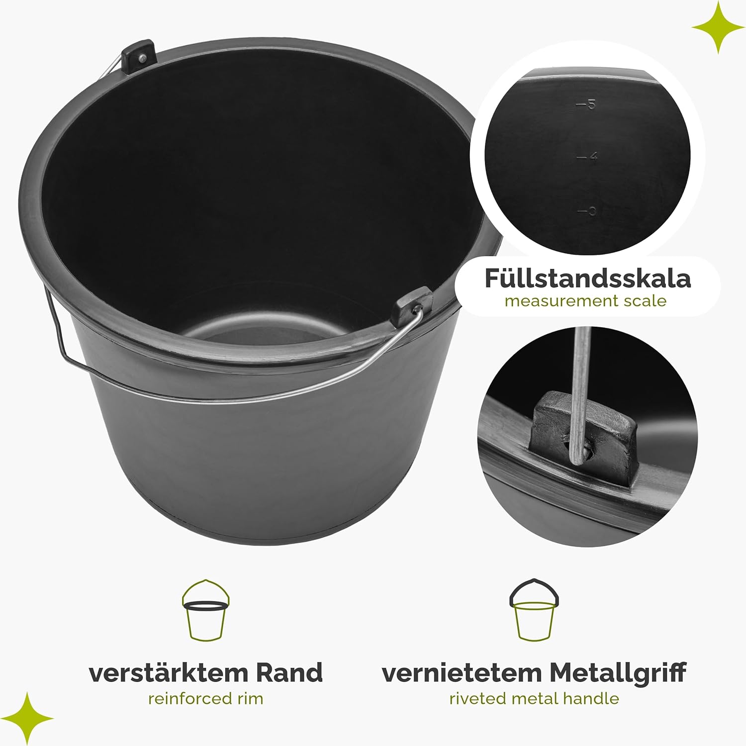 Thumbnail 2 de Garronda Baueimer 5er-Set 5 L – robuster Mörteleimer aus recyceltem Kunststoff mit Metallhenkel
