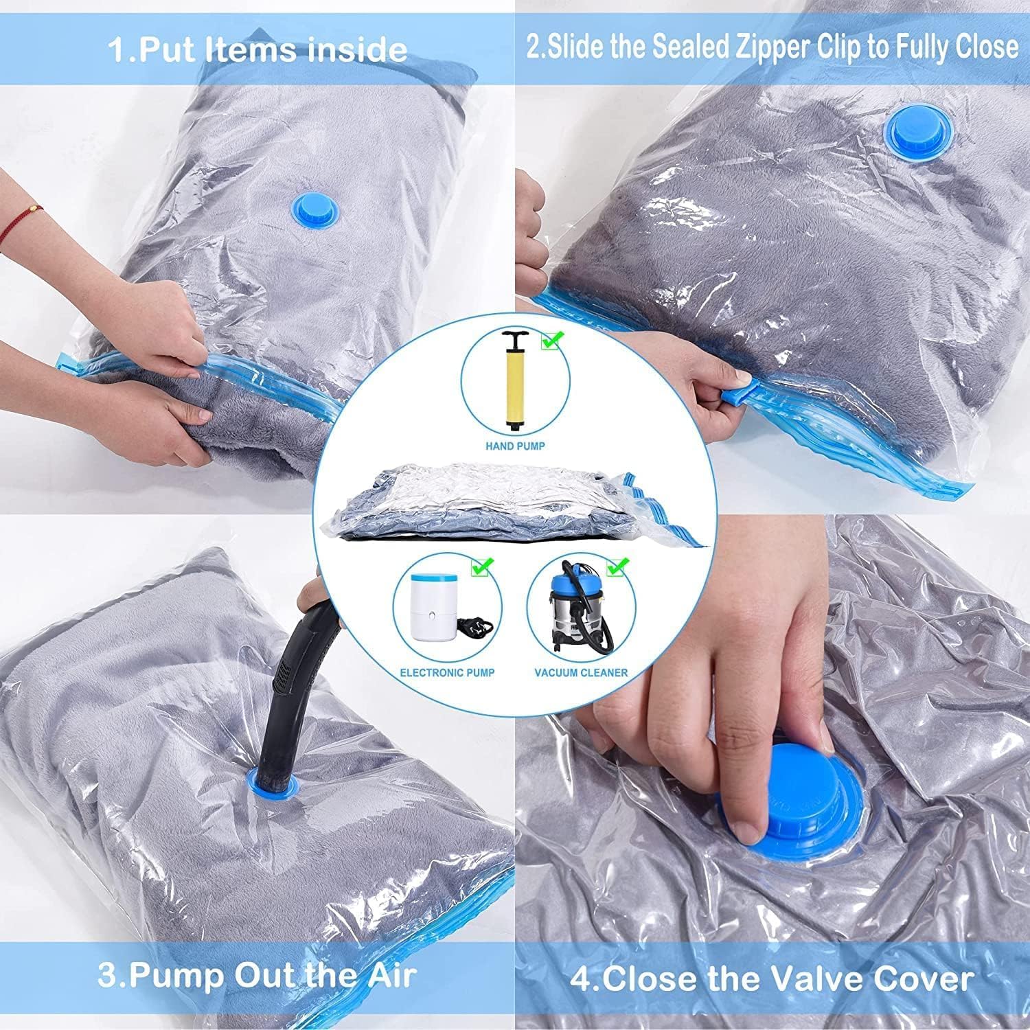 Detalle 2 de ZWMYF vakuumförvaringspåsar 60 × 40 cm, 6-pack med turboventil