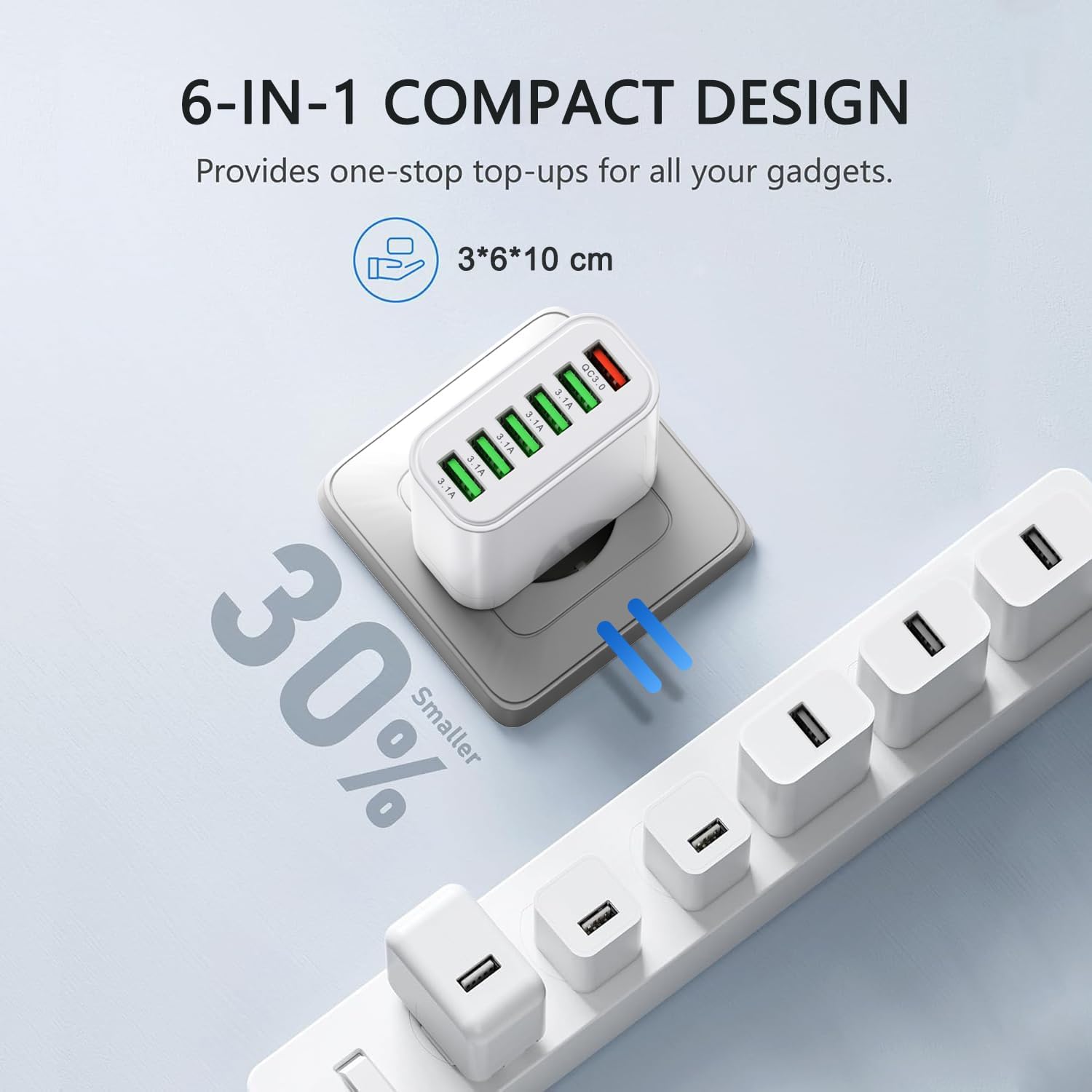 Thumbnail 3 de 50W USB Ladegerät Mehrfach – 6-Ports Ladenstation mit QC3.0