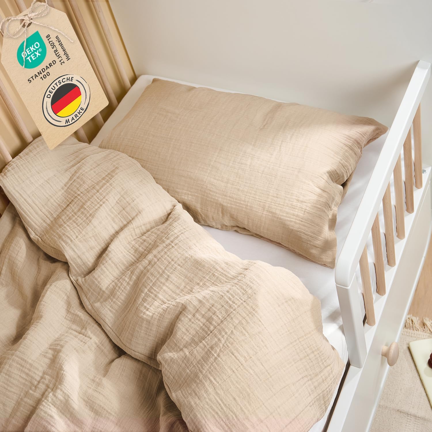 Detalle de Laleni Baby & Kinder Bettwäsche-Set (100x135 cm) mit Kissenbezug (40x60 cm), 100% Baumwolle, Oeko-TEX, Taupe