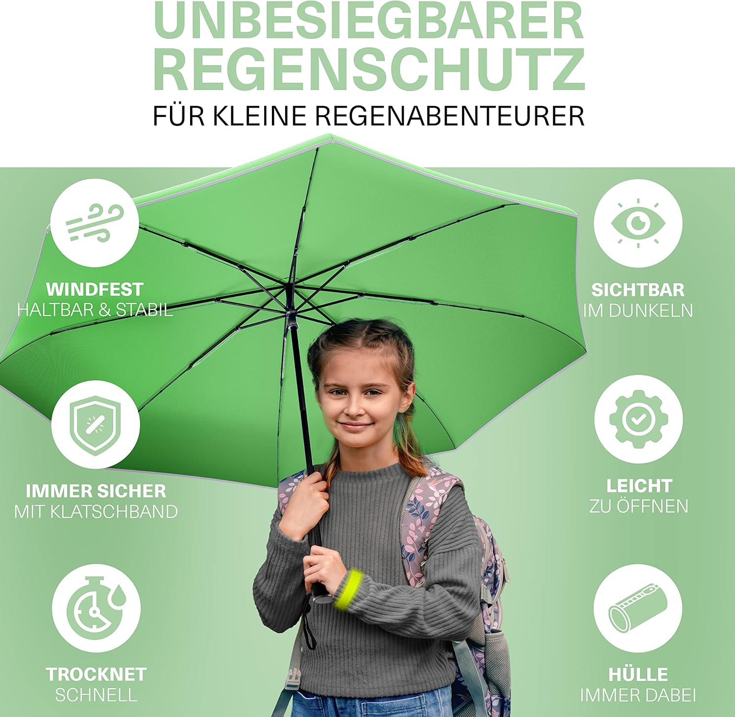 Thumbnail 6 de STYNGARD Kinder-Regenschirm STOCKHOLM mit Sicherheitsreflektoren & Reflektorband