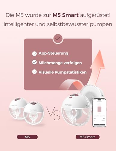 Detalle de Momcozy M5Smart Milchpumpe Elektrische, freihändig, App-steuerbar – 2er Pack in Rot