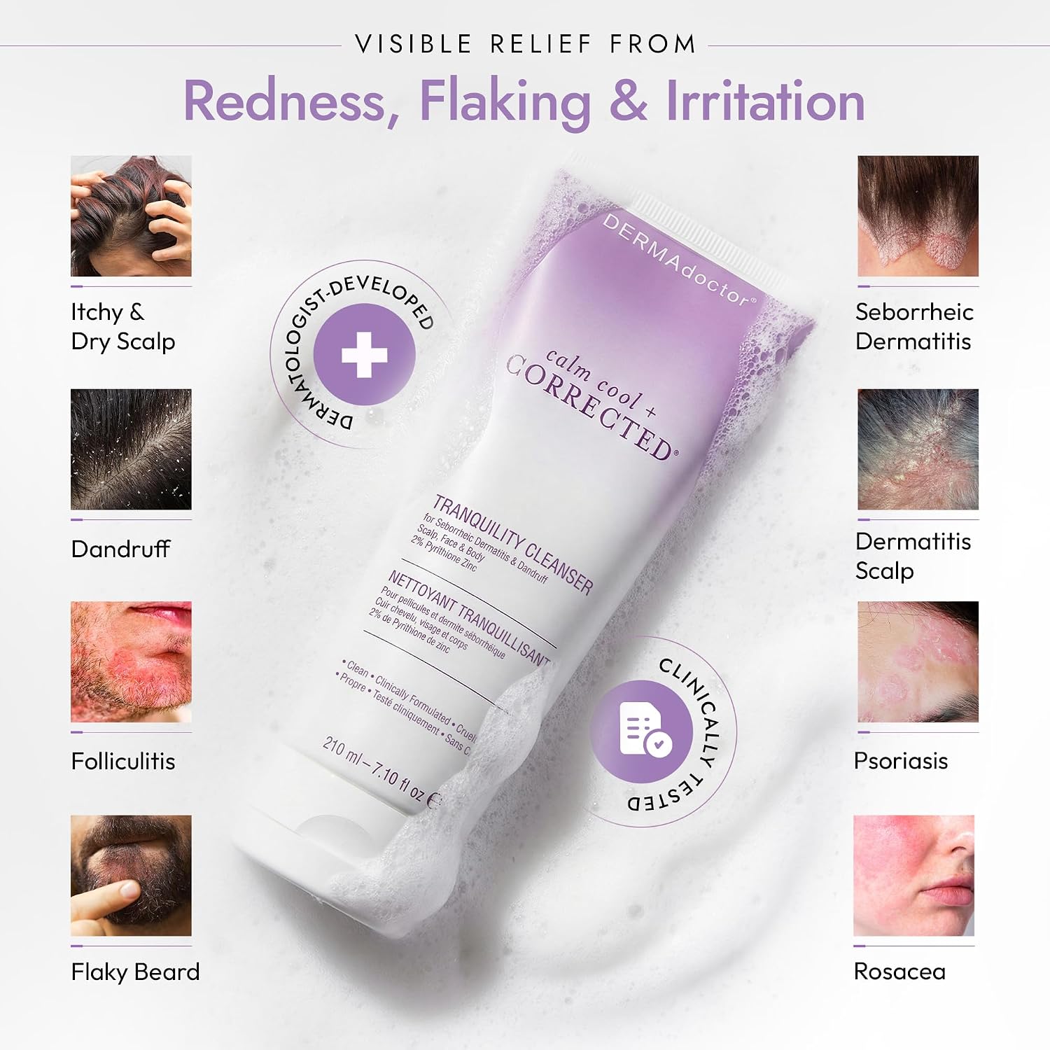 Thumbnail 3 de DERMAdoctor 2% Pyrithione Zinc Tranquility Cleanser: A Multi-Use, Over-the-Counter Solution for Seborrheic Dermatitis and Dandruff