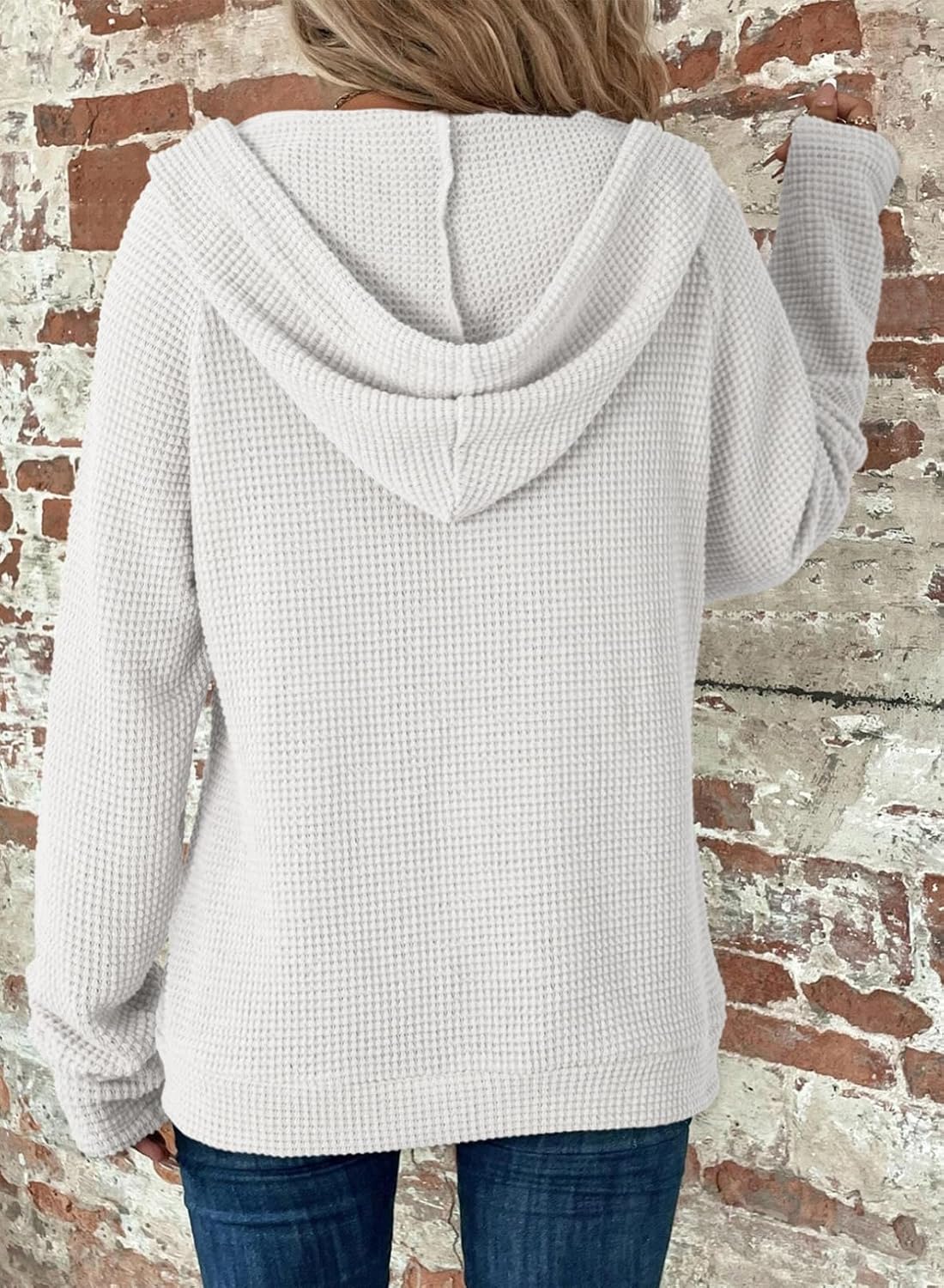 Detalle de Dokotoo Women's Full Zip Up Hoodies in Waffle Knit – Long Sleeve Drawstring Casual Sweatshirt