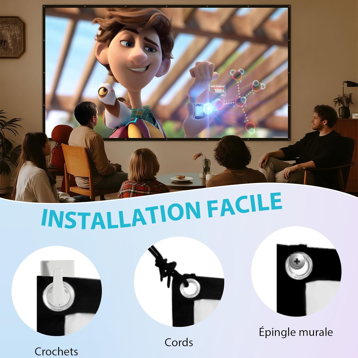 Thumbnail 6 de Écran de projecteur portable 120 pouces extérieur LEORFI fond noir opaque