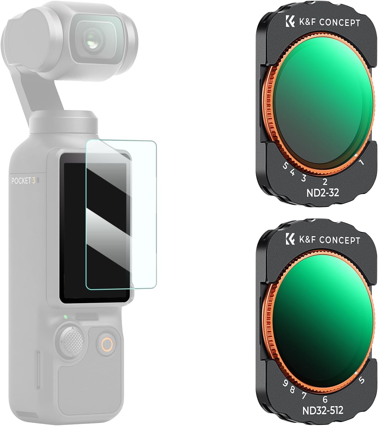 Detalle de K&F CONCEPT Variable ND2-32 + ND32-512 Filter Kit for DJI Osmo Pocket 3