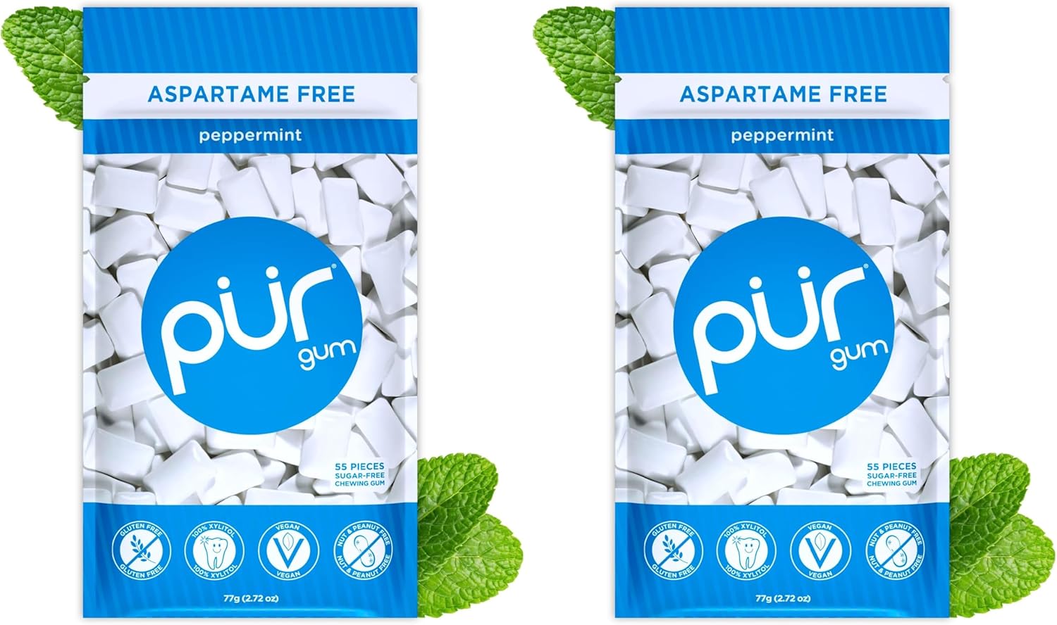 Thumbnail 6 de PUR Gum Peppermint – Chewing-Gum sans sucre au xylitol, végan, sans gluten et sans ASPARTAME, 55 pièces (lot de 3)
