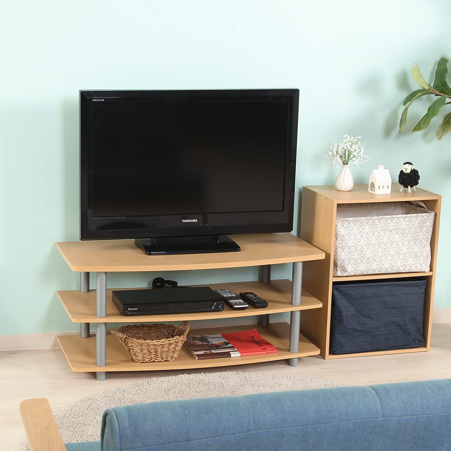 Detalle de 不二貿易 84441 テレビ台 ローボード 32型対応 幅90cm 工具不要組立 ナチュラル
