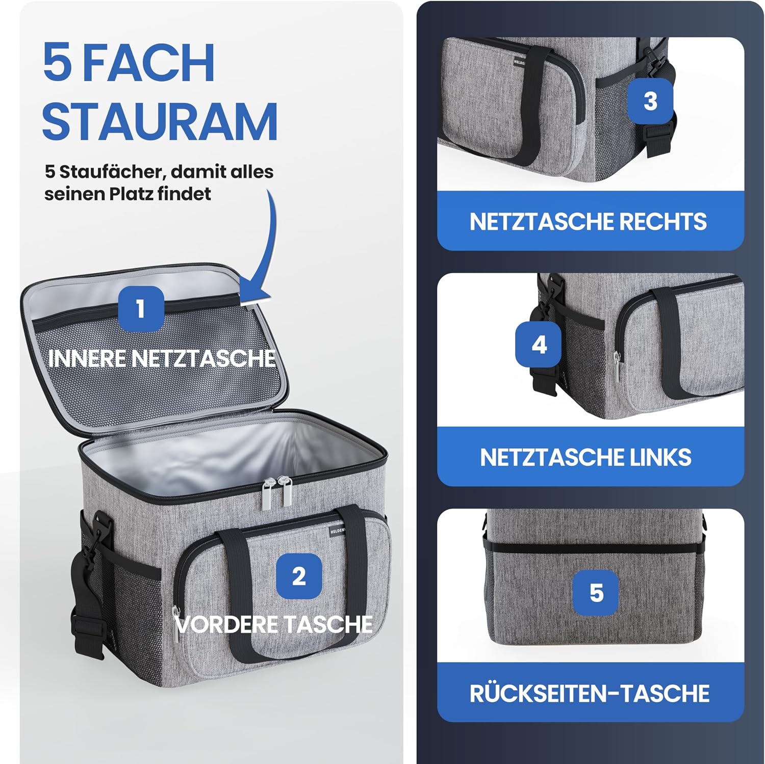 Detalle de HELDENWERK Kühltasche groß faltbar – 12h Kühlleistung, wasserdicht & auslaufsicher