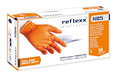 Detalle de REFLEXX N85 / L Guanti in nitrile aderenti arancione, confezione 50