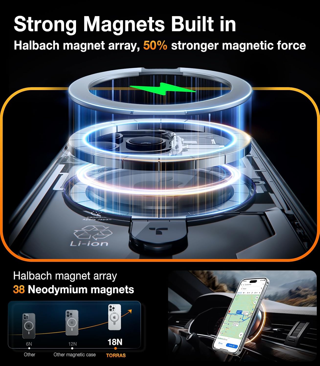 Detalle de TORRAS Magnetic Ostand for iPhone 15 Pro Max Case (MagSafe Compatible, Built-In Kickstand), Clear Slim Hard Back