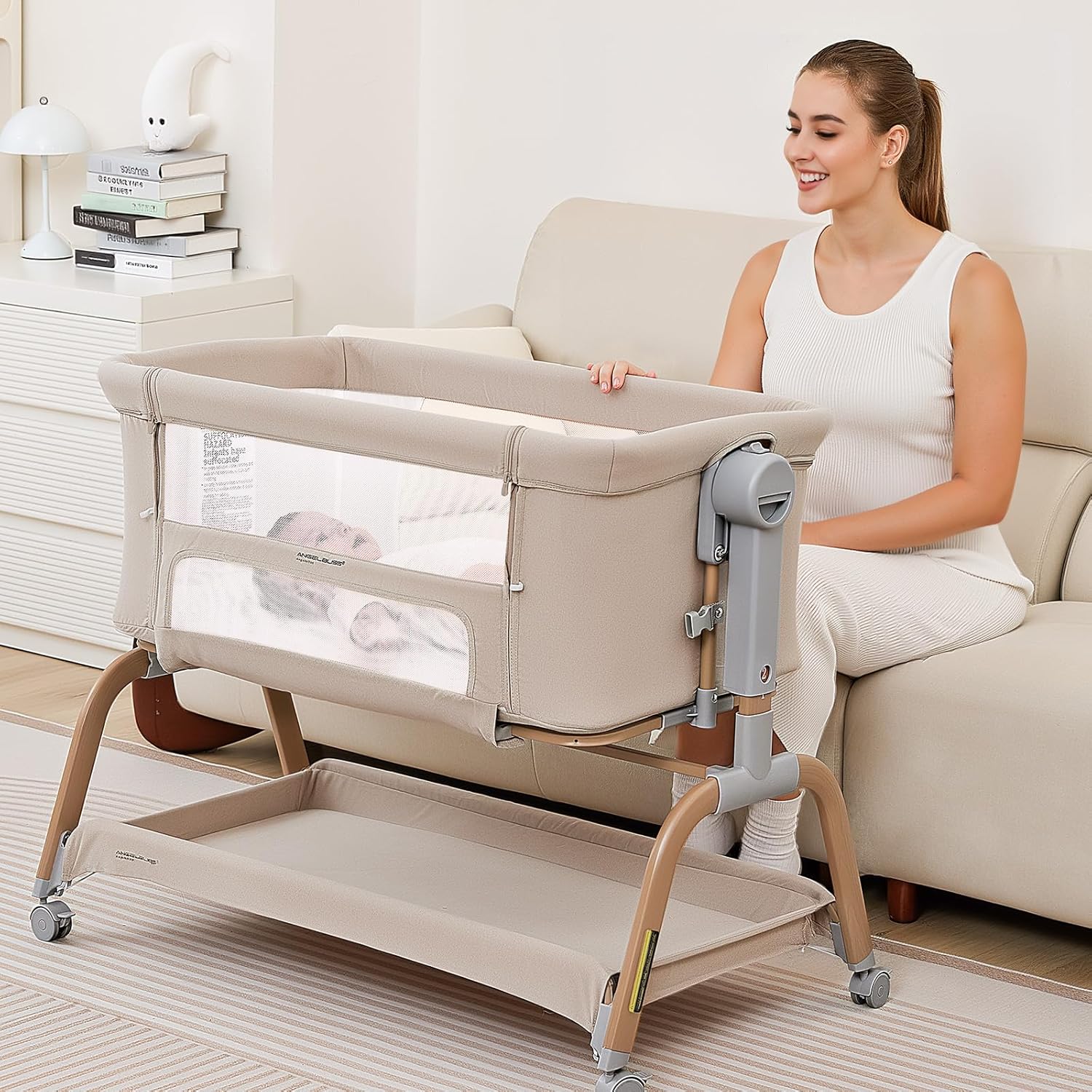 Thumbnail 6 de ANGELBLISS 3-in-1 Baby Bassinet (Bedside Sleeper + Rocking Mode) with Wheels, Adjustable Heights, Memory Foam Mattress