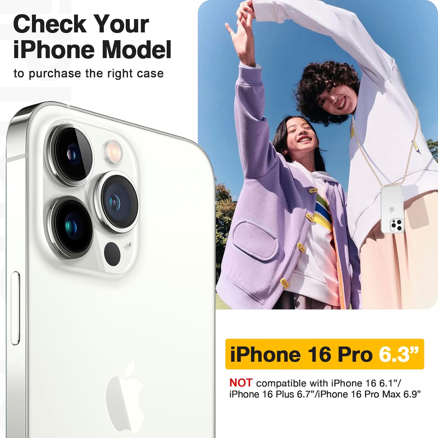 Thumbnail 1 de GOODVISH Handykette für iPhone 16 Pro Hülle mit Band – Transparentes Case mit Kordel (6.3")