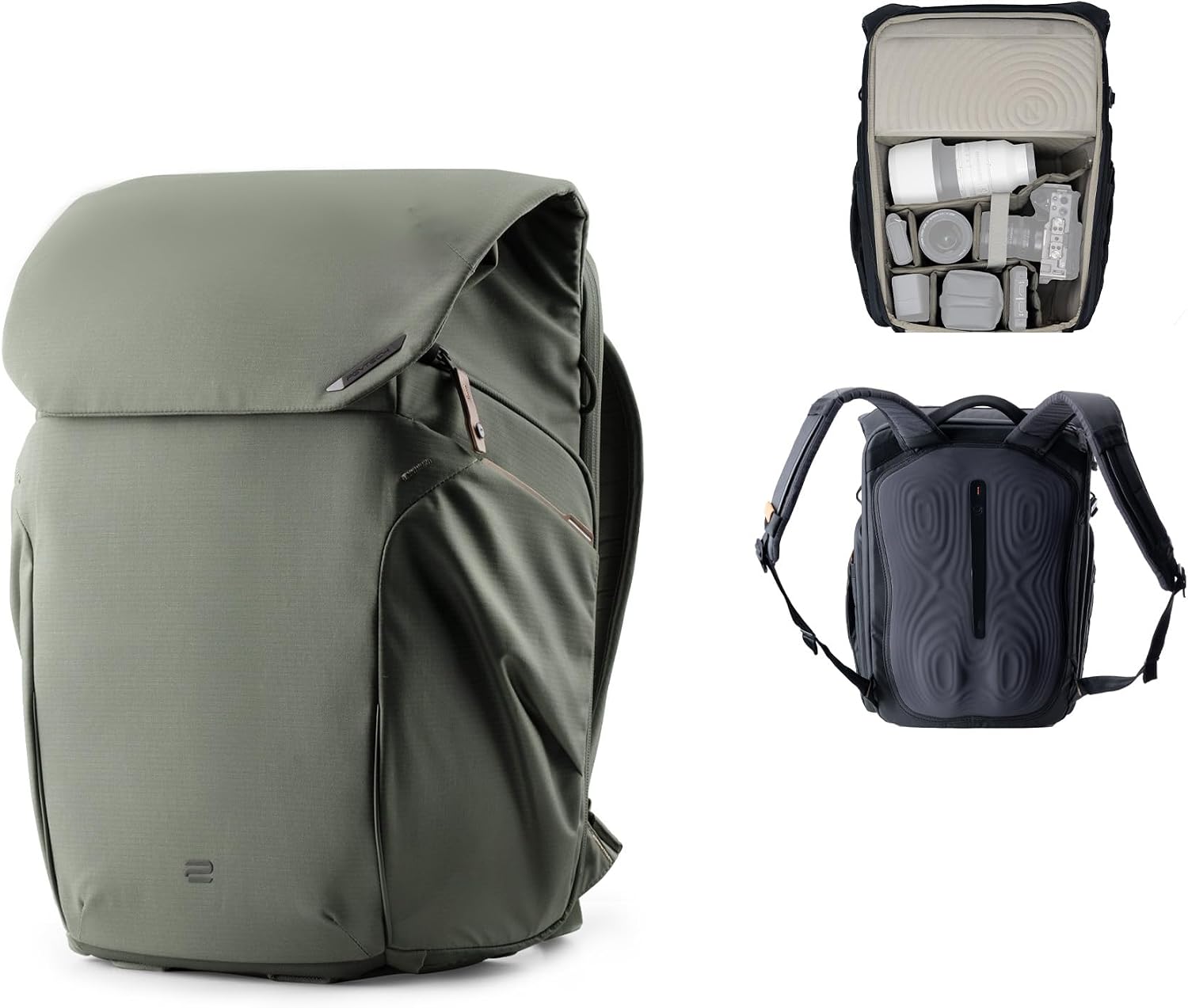 Detalle de PGYTECH OneGo 2 sac à dos photo 25L étanche avec compartiment ordinateur/iPad, vert pin
