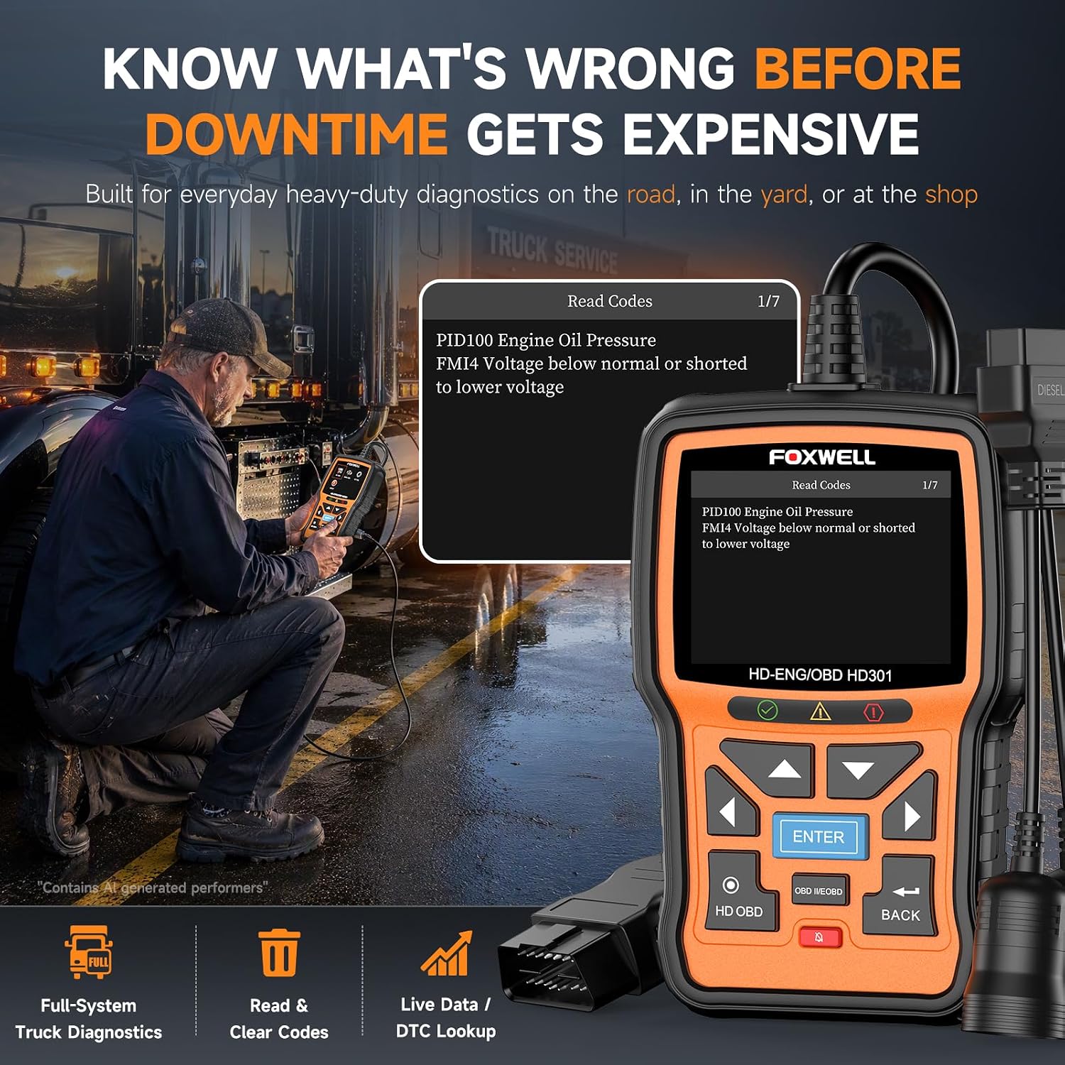 Detalle de FOXWELL HD301 Heavy Duty Truck Scanner: Full System Diesel Diagnostic Tool
