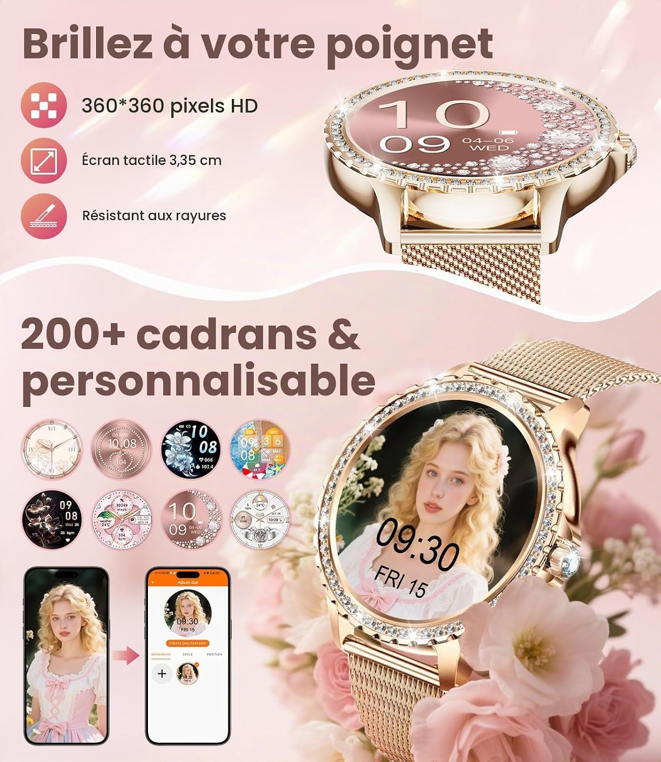 Detalle 2 de BENYAR SMART BW1845A smartwatch met zirkonia, HD-touchscreen en 100+ sportmodi
