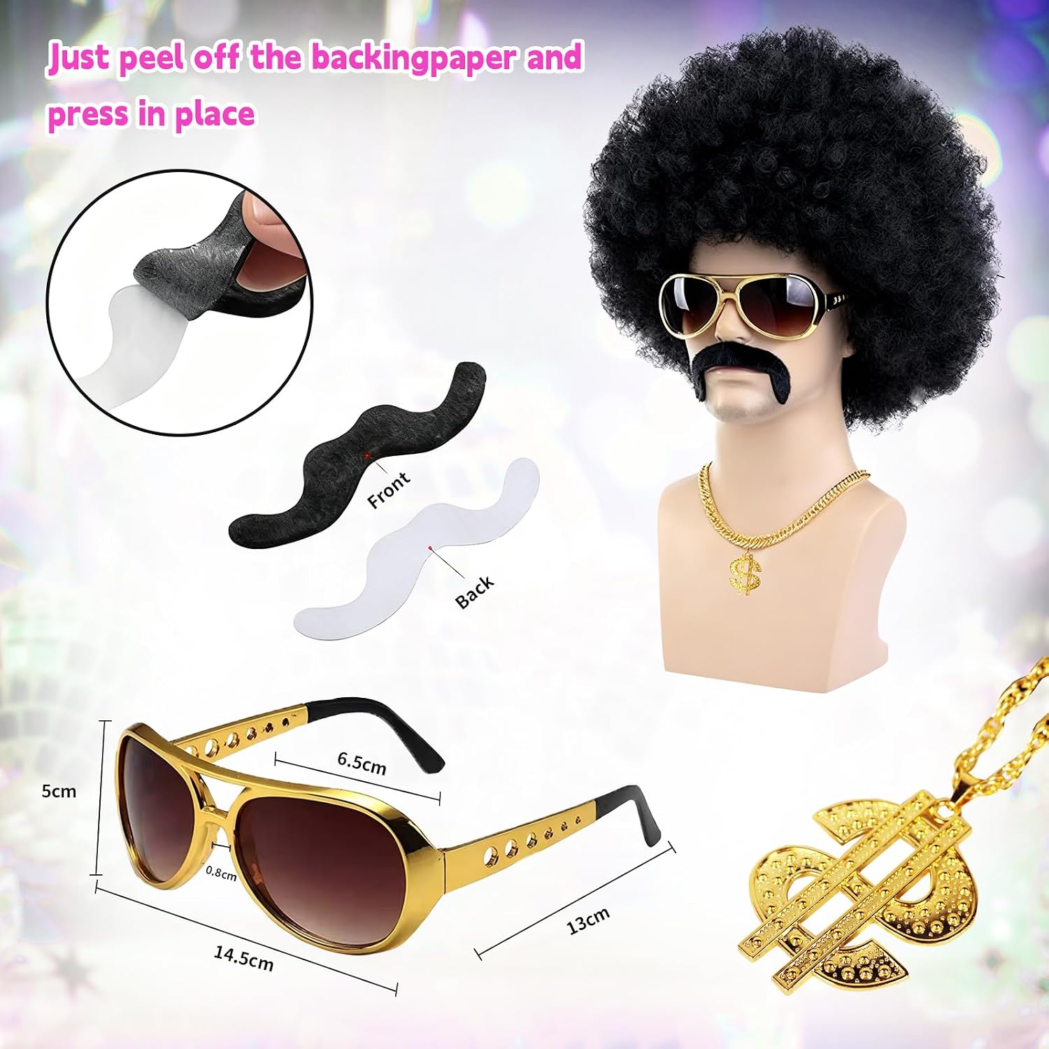 Detalle 2 de KDAFJLKD 7-Piece 1970s Disco Costume for Men with Bell-Bottom Pants