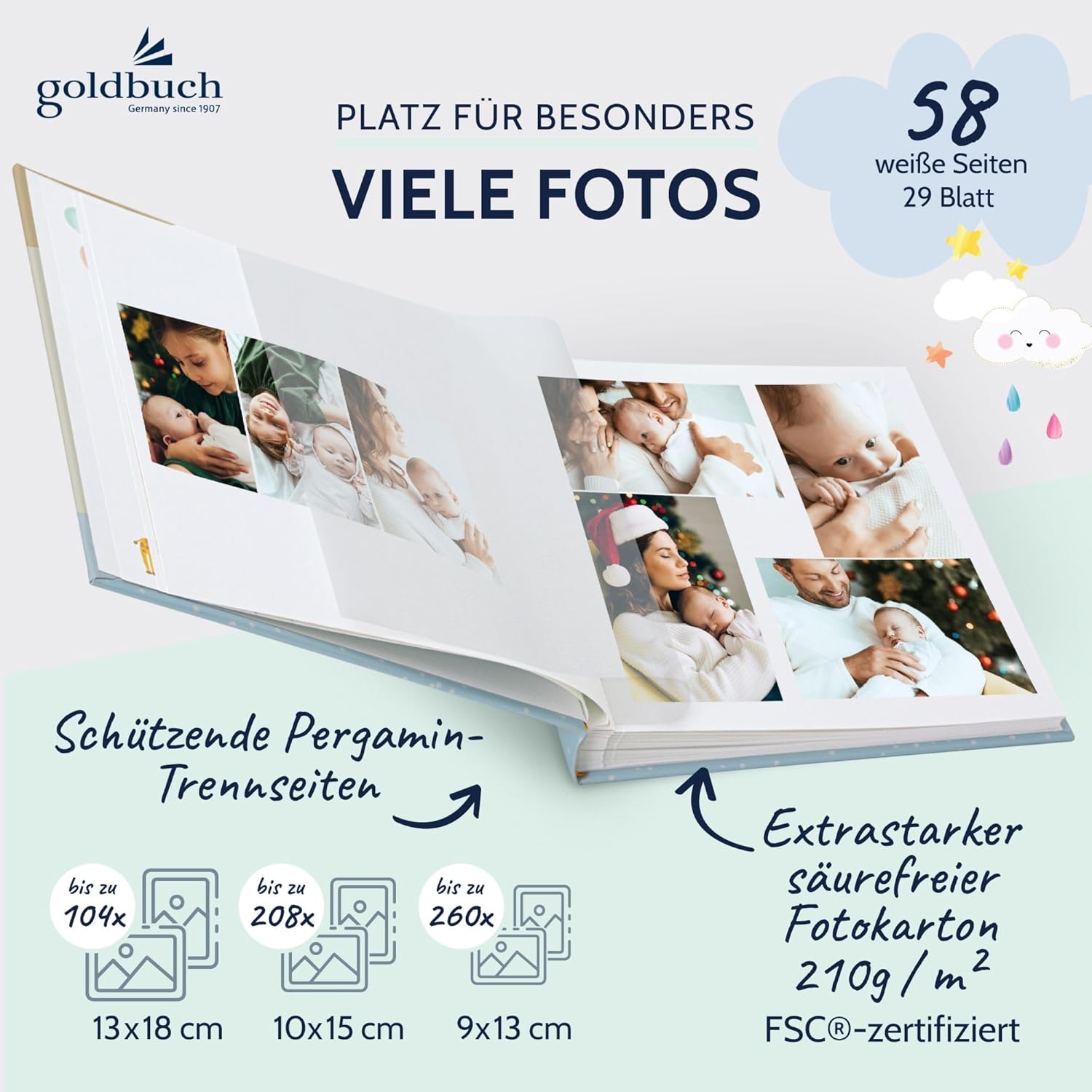 Thumbnail 3 de goldbuch 15 395 Babyalbum Blue Whale – Babybuch mit Wal-Motiv, 30 x 31 x 4 cm