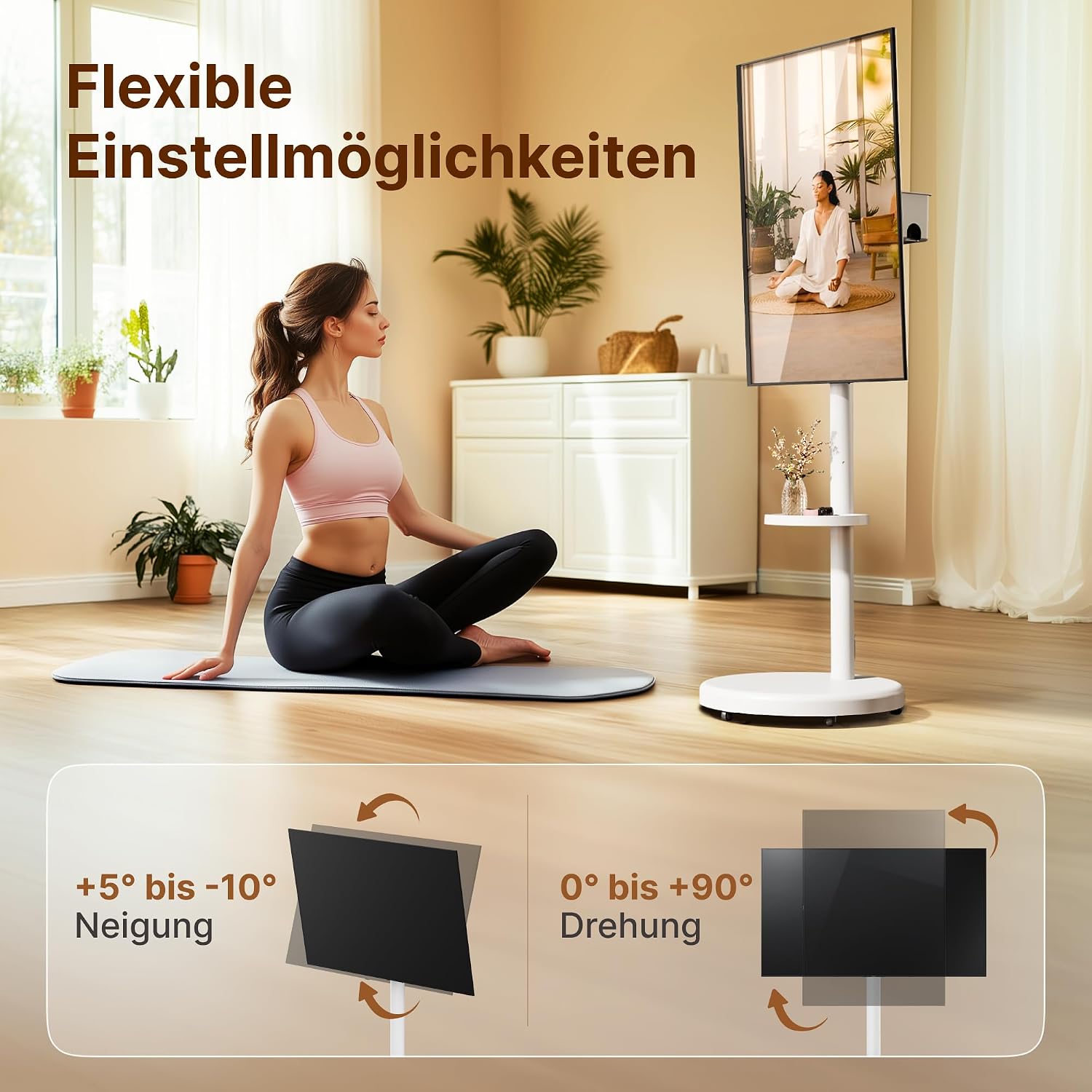 Thumbnail 3 de ECOTINY höhenverstellbarer rollbarer TV-Ständer für 37–86 Zoll (max. VESA 600×400 mm) bis 50 kg, weiß