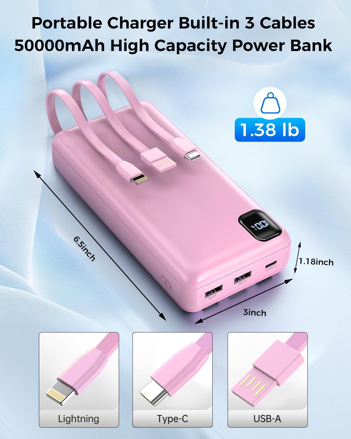 Detalle 2 de Pomohome PC5-5 50,000mAh Power Bank, 22.5W Fast Charging, Digital Display