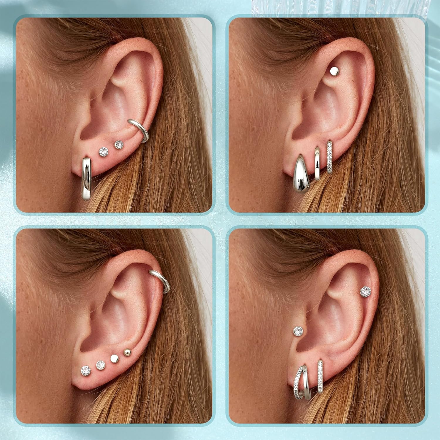 Thumbnail 4 de Dochais Ohrringe Gold/Silber Set (10 Paar) aus 316L Chirurgenstahl, Huggie-Creolen & Stecker mit Zirkonia
