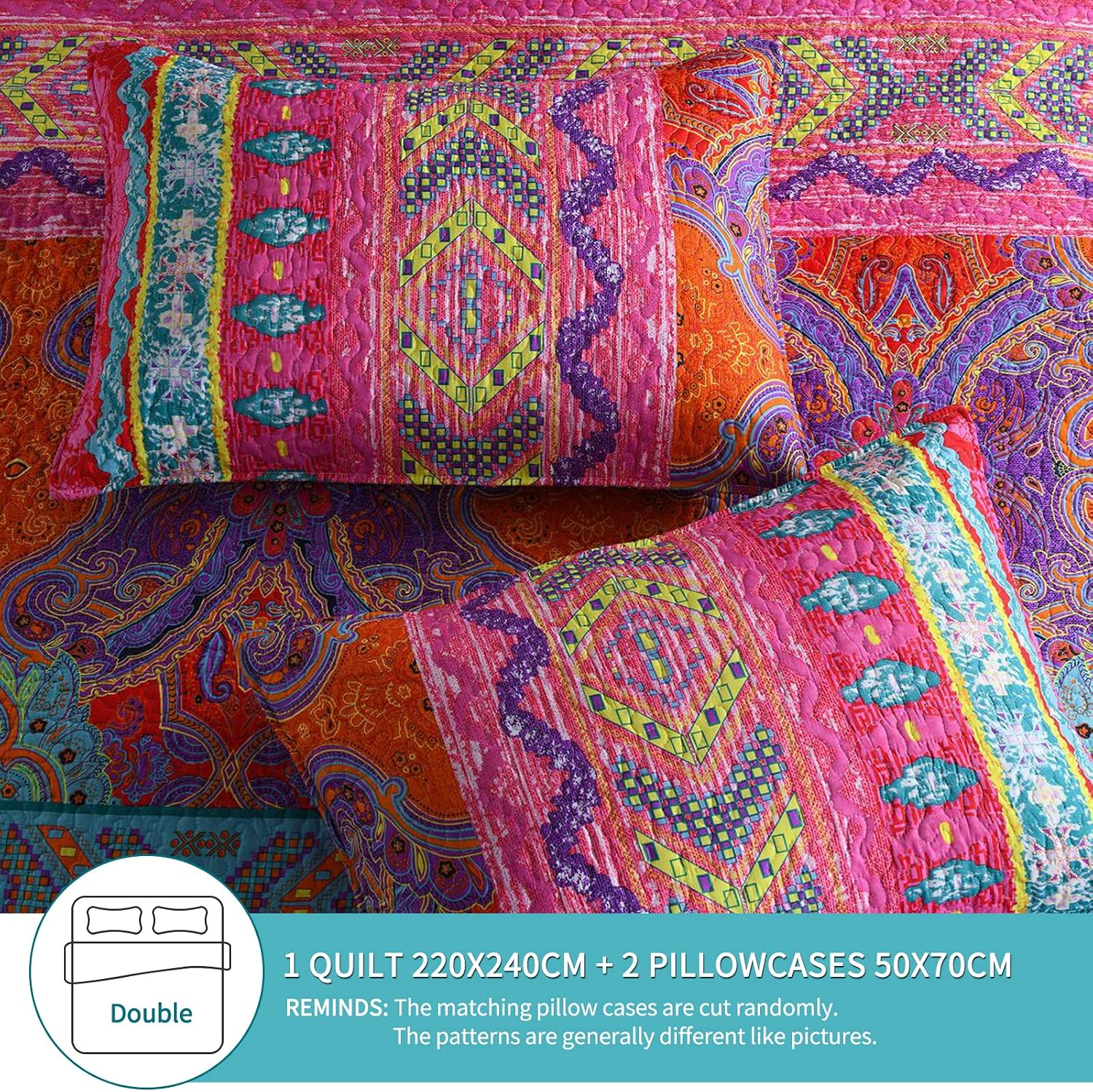 Detalle de Qucover Boho Tagesdecke 220x240 für Doppelbett