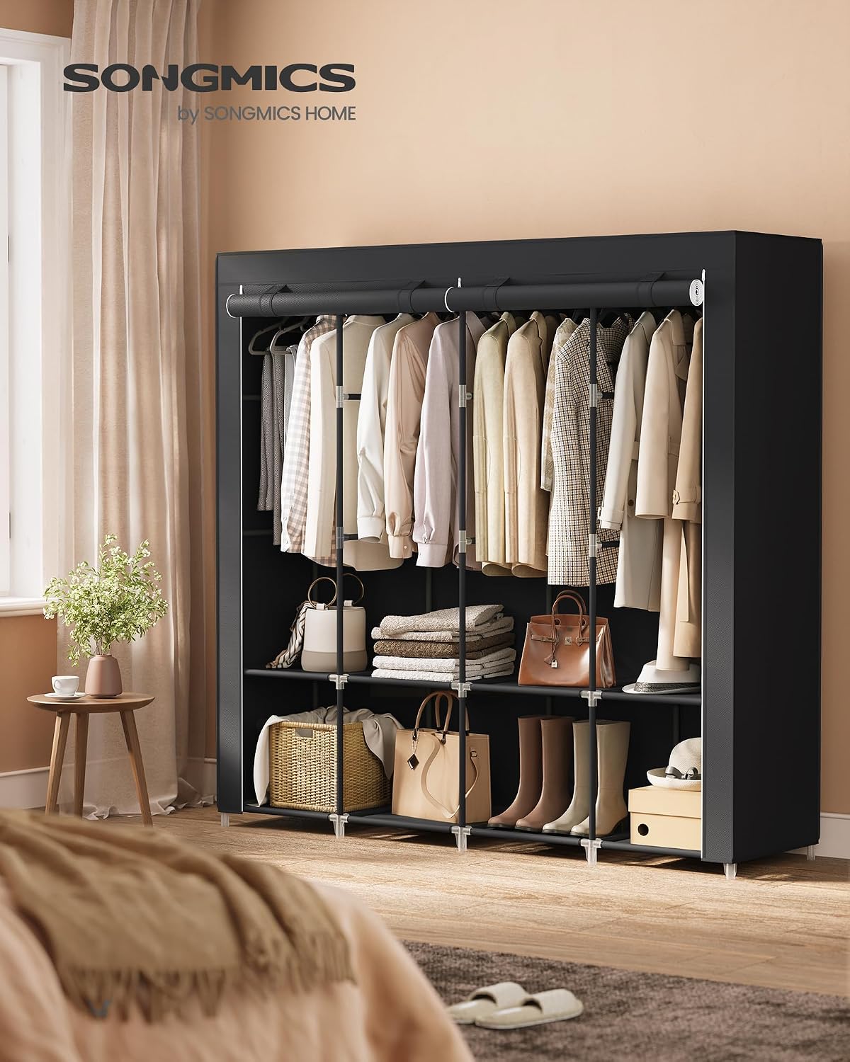 Detalle 2 de SONGMICS RYG094B02 portable clothes wardrobe 170×45×167 cm 🚪