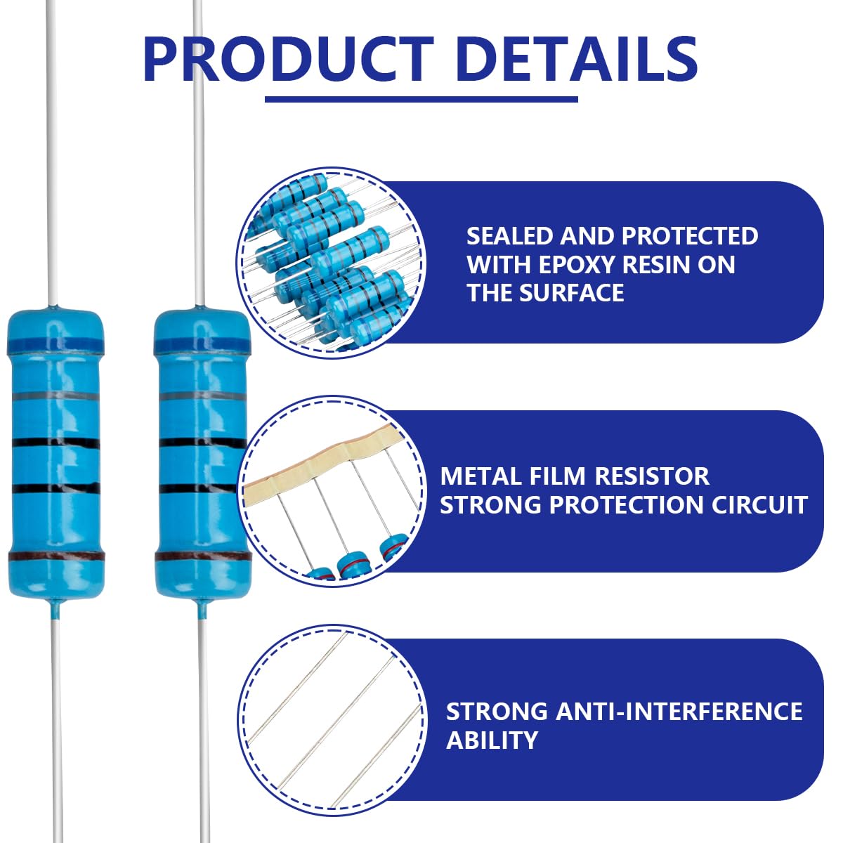Thumbnail 2 de Innfeeltech 25 Pcs 3W 1% Tolerance 680 Ohm Metal Film Resistors for DIY Projects and Experiments