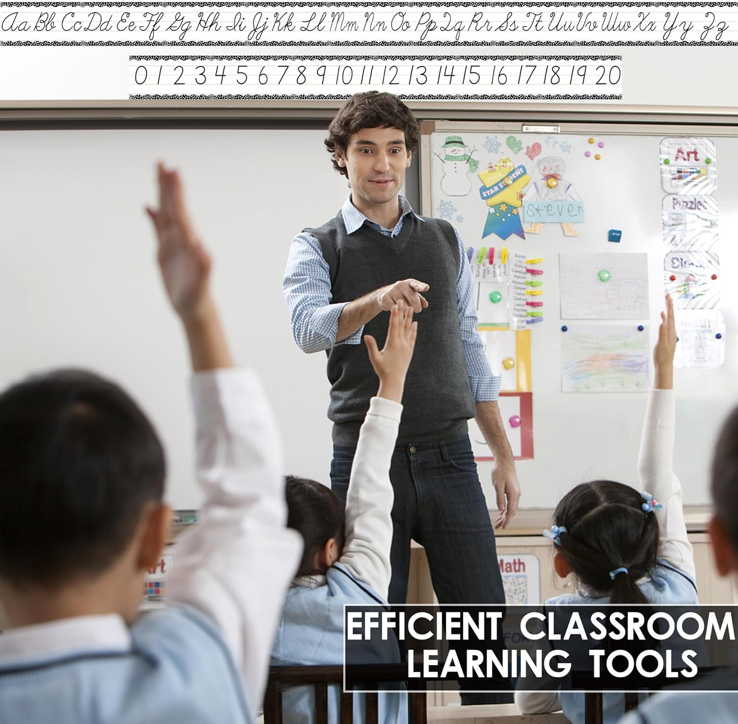 Thumbnail 5 de 15 Pieces Cursive Alphabet Line Classroom Wall Strips 📚