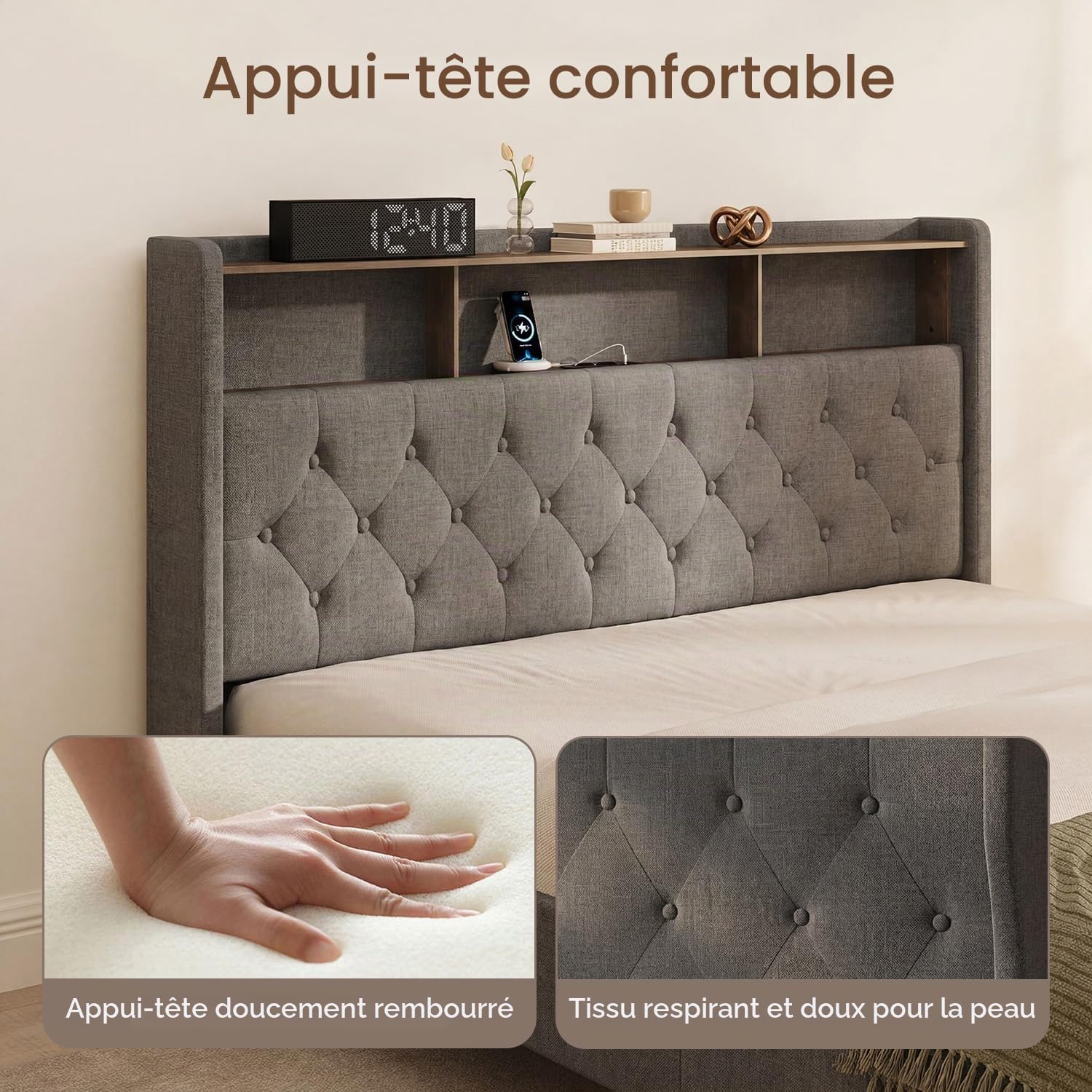 Thumbnail 4 de Xbro bed 140 x 200 cm met ledverlichting, USB-aansluitingen en opbergruimte
