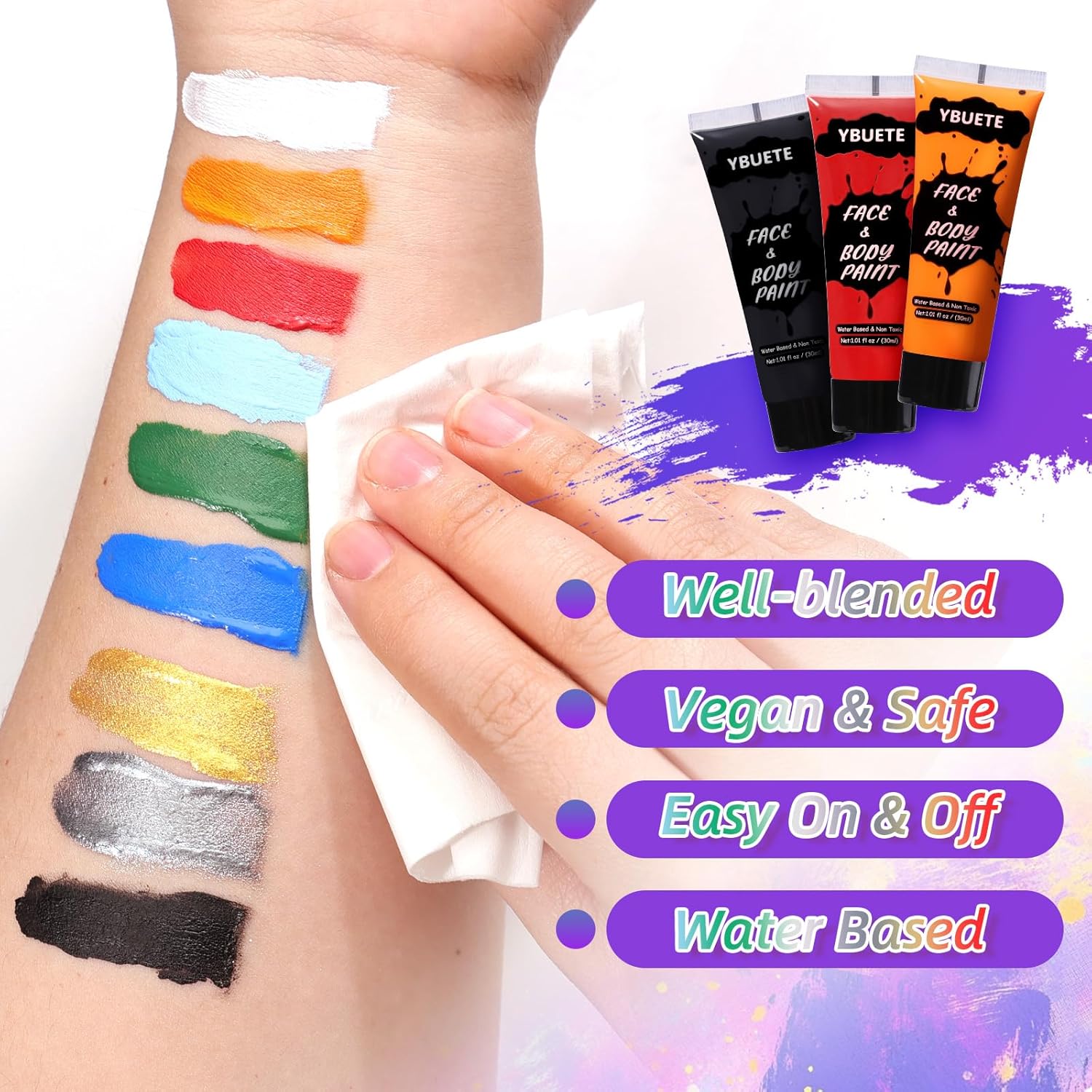 Detalle de YBUETE Orange Face & Body Paint: professionelle Orange Gesichtsfarbe für Halloween, Cosplay und SFX-Make-up